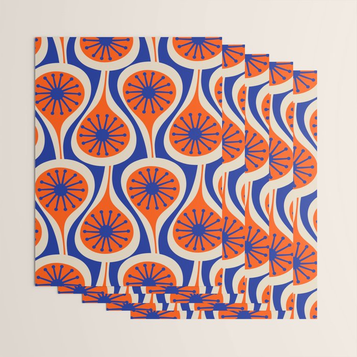 Mid Century Modern Atomic Drops Retro Pattern in Orange and Bright Blue Wrapping Paper Gallery Image 3