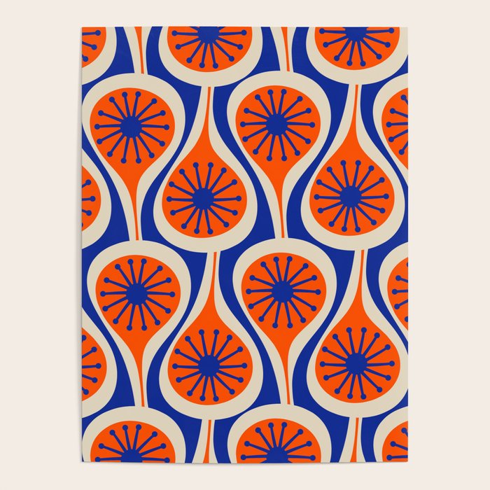 Mid Century Modern Atomic Drops Retro Pattern in Orange and Bright Blue Poster Gallery Image 4