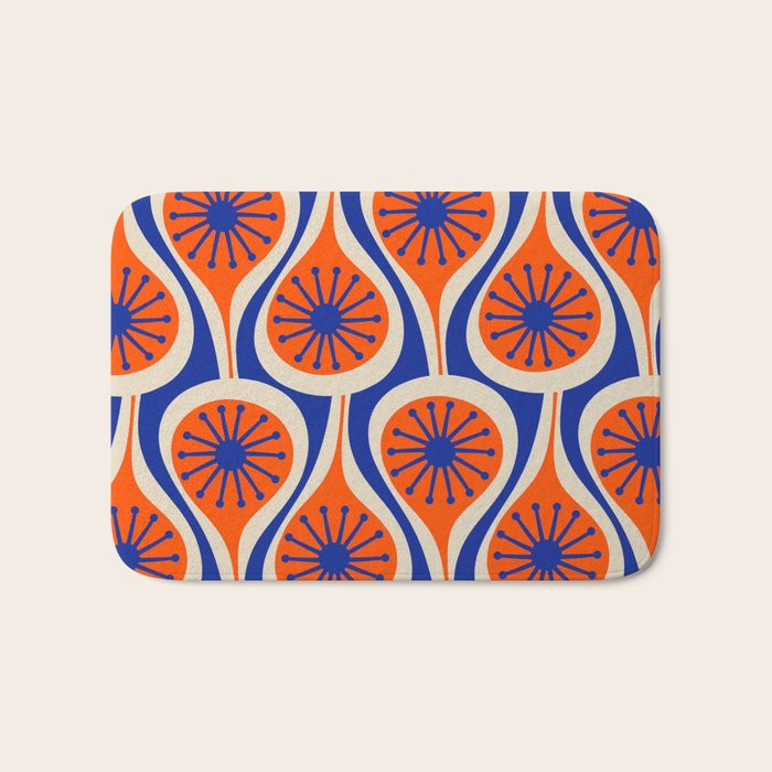 Mid Century Modern Atomic Drops Retro Pattern in Orange and Bright Blue Bath Mat Gallery Image 1