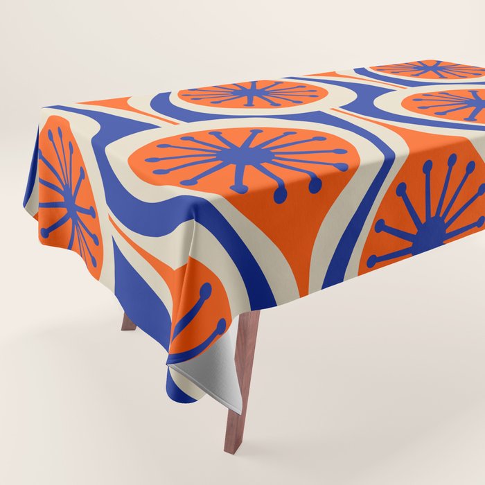 Mid Century Modern Atomic Drops Retro Pattern in Orange and Bright Blue Tablecloth Gallery Image 1
