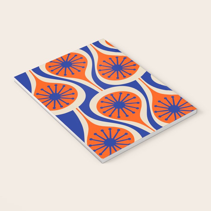 Mid Century Modern Atomic Drops Retro Pattern in Orange and Bright Blue Notebook Gallery Image 3