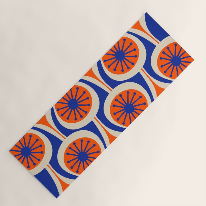 Mid Century Modern Atomic Drops Retro Pattern in Orange and Bright Blue Yoga Mat Gallery Image 1