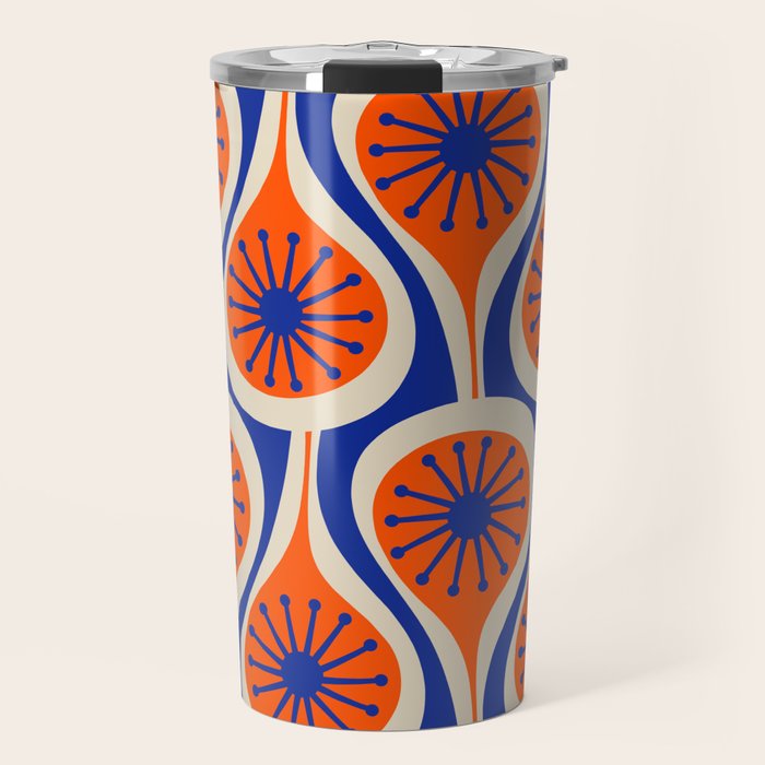 Mid Century Modern Atomic Drops Retro Pattern in Orange and Bright Blue Travel Mug Gallery Image 1