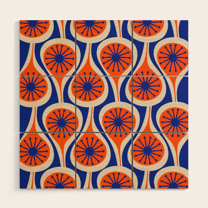 Mid Century Modern Atomic Drops Retro Pattern in Orange and Bright Blue Wood Wall Art Gallery Image 1