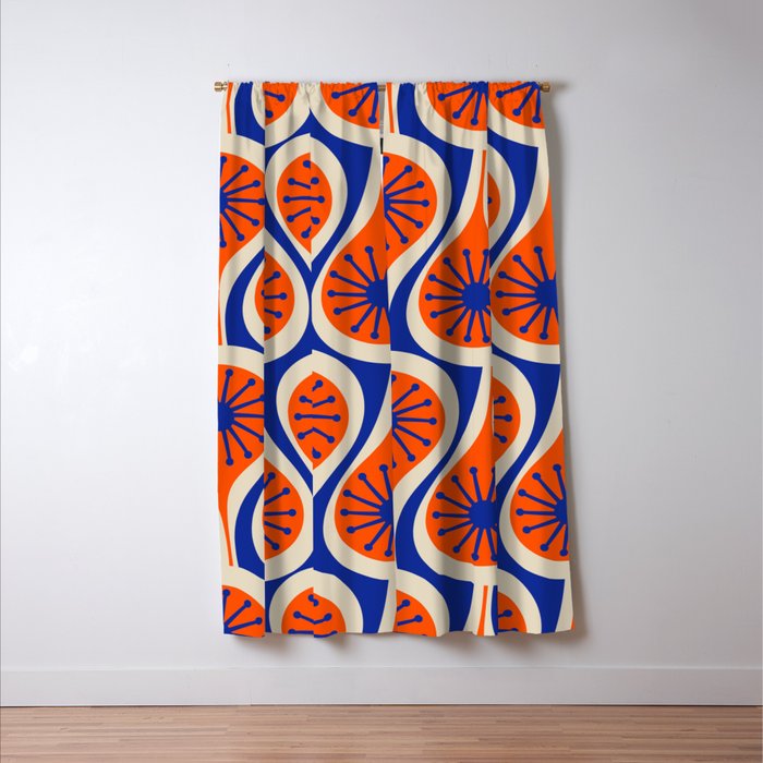 Mid Century Modern Atomic Drops Retro Pattern in Orange and Bright Blue Window Curtain Gallery Image 3