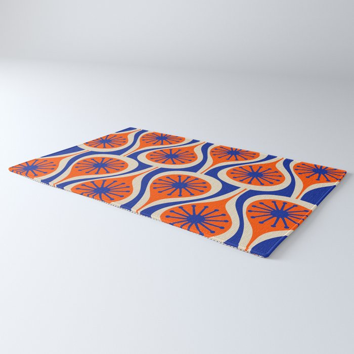 Mid Century Modern Atomic Drops Retro Pattern in Orange and Bright Blue Rug Gallery Image 3