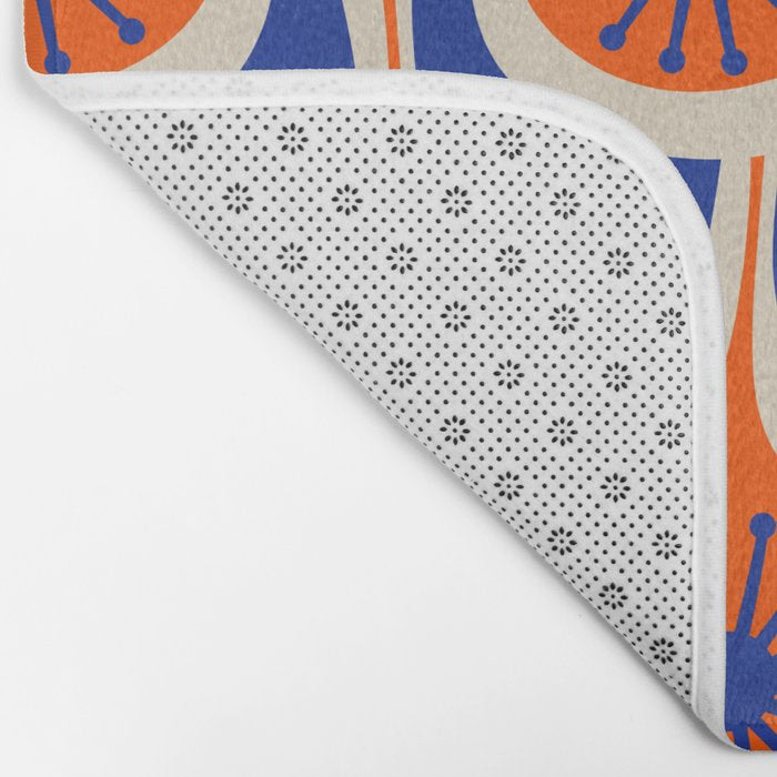 Mid Century Modern Atomic Drops Retro Pattern in Orange and Bright Blue Bath Mat Gallery Image 2
