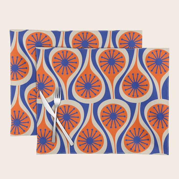 Mid Century Modern Atomic Drops Retro Pattern in Orange and Bright Blue Placemat Gallery Image 1