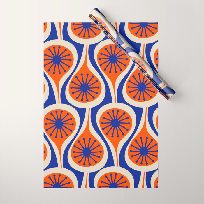 Mid Century Modern Atomic Drops Retro Pattern in Orange and Bright Blue Wrapping Paper Gallery Image 1