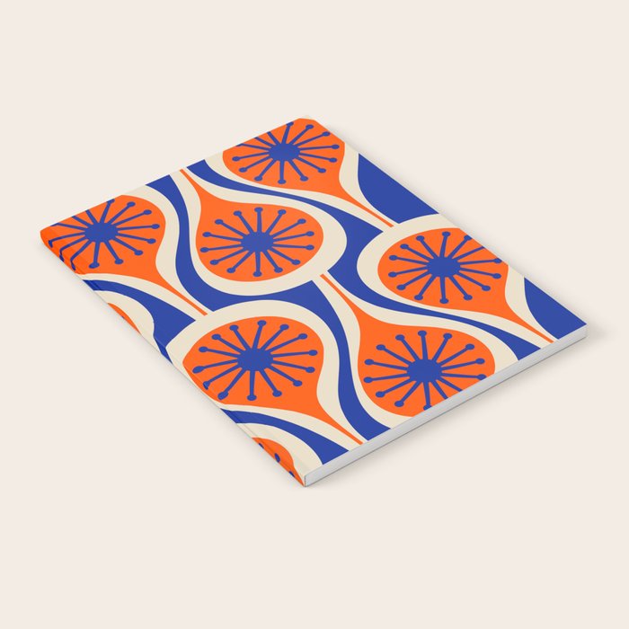 Mid Century Modern Atomic Drops Retro Pattern in Orange and Bright Blue Notebook Gallery Image 1