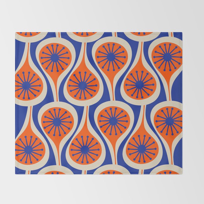 Mid Century Modern Atomic Drops Retro Pattern in Orange and Bright Blue Throw Blanket Gallery Image 2