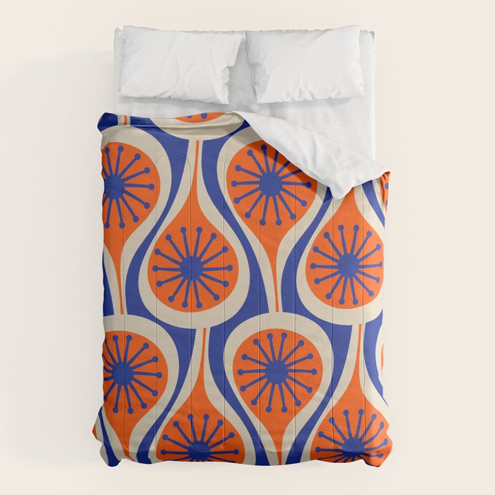 Mid Century Modern Atomic Drops Retro Pattern in Orange and Bright Blue Comforter Gallery Image 6