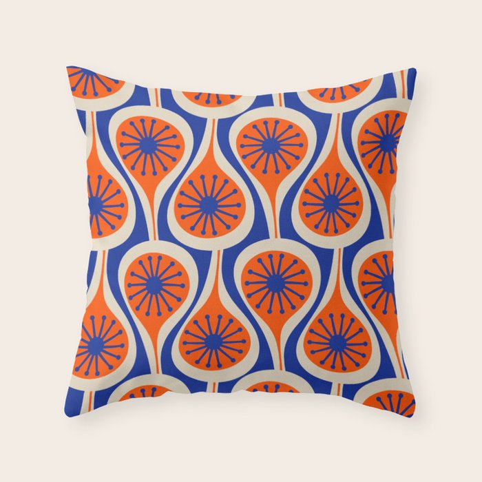 Mid Century Modern Atomic Drops Retro Pattern in Orange and Bright Blue Throw Pillow Gallery Image 6