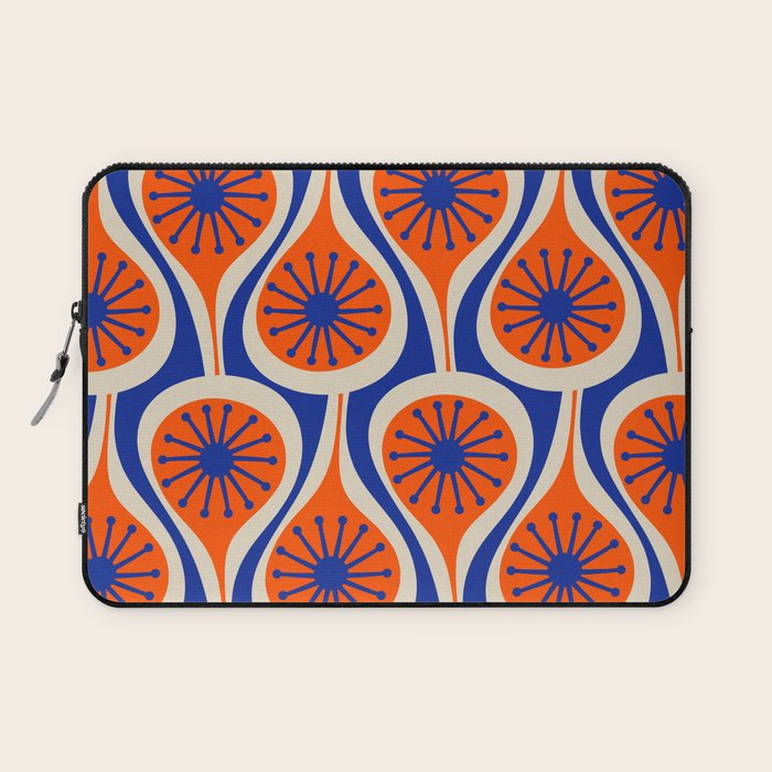 Mid Century Modern Atomic Drops Retro Pattern in Orange and Bright Blue Laptop Sleeve Gallery Image 1