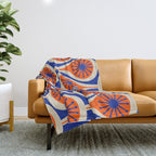 Mid Century Modern Atomic Drops Retro Pattern in Orange and Bright Blue Throw Blanket Gallery Image 1