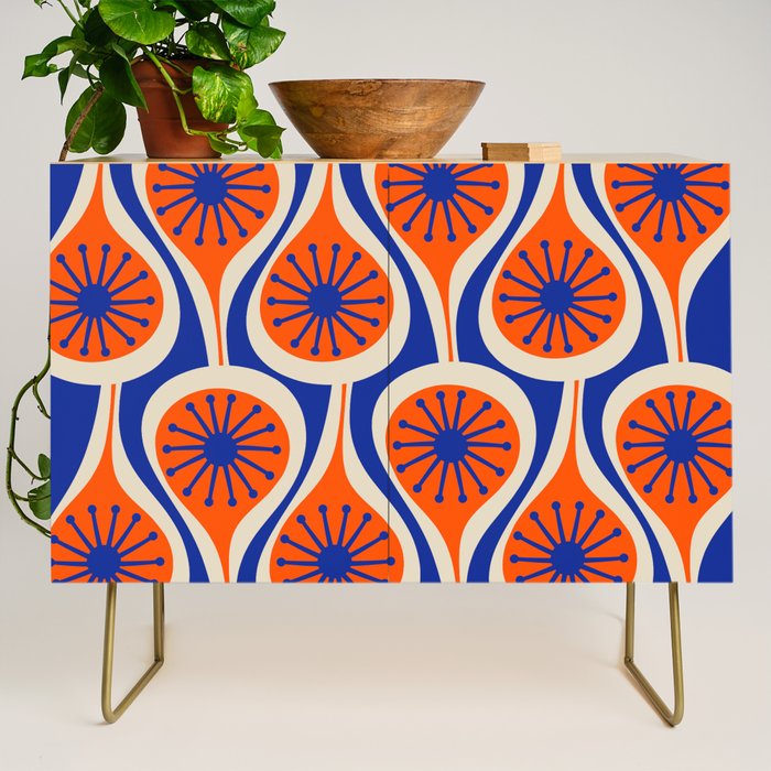 Mid Century Modern Atomic Drops Retro Pattern in Orange and Bright Blue Credenza Gallery Image 1