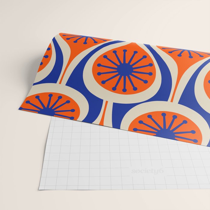 Mid Century Modern Atomic Drops Retro Pattern in Orange and Bright Blue Wrapping Paper Gallery Image 2