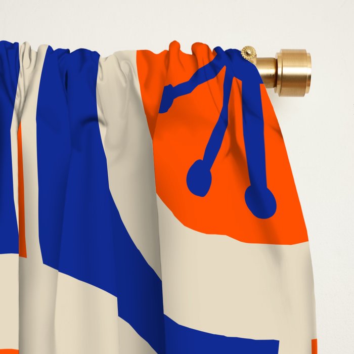 Mid Century Modern Atomic Drops Retro Pattern in Orange and Bright Blue Window Curtain Gallery Image 2