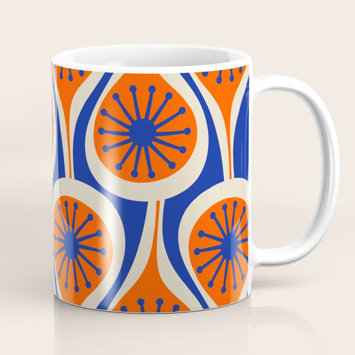 Mid Century Modern Atomic Drops Retro Pattern in Orange and Bright Blue Coffee Mug Gallery Image 1