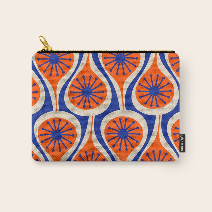 Mid Century Modern Atomic Drops Retro Pattern in Orange and Bright Blue Carry All Pouch Gallery Image 1