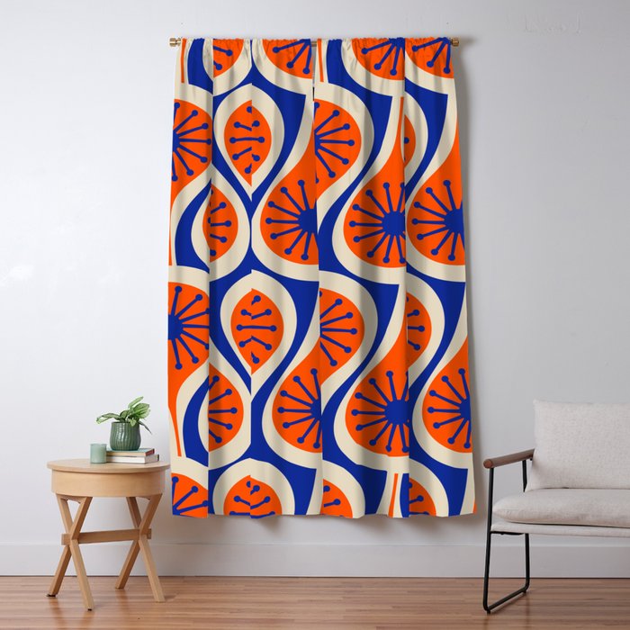 Mid Century Modern Atomic Drops Retro Pattern in Orange and Bright Blue Window Curtain Gallery Image 5