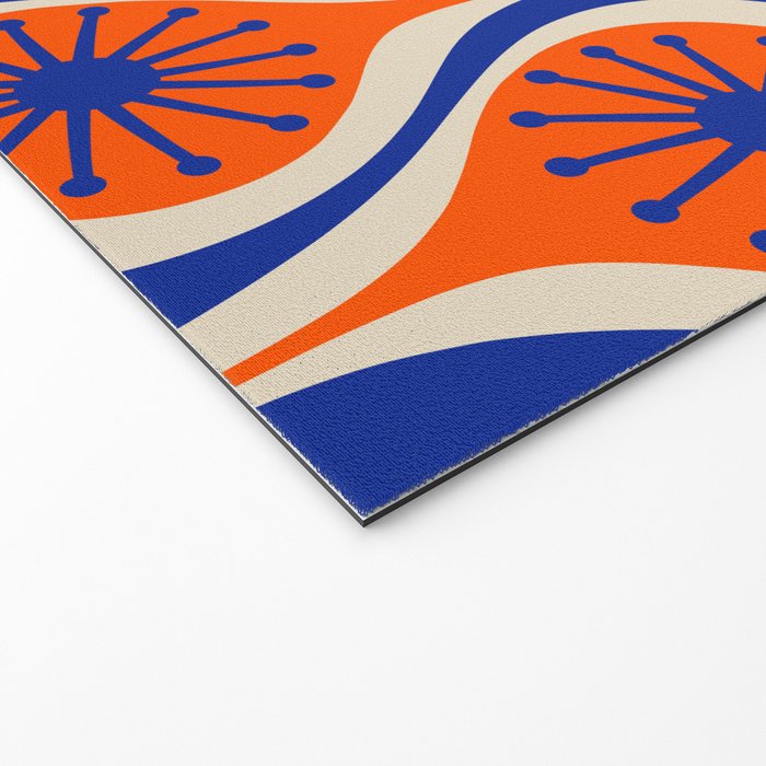 Mid Century Modern Atomic Drops Retro Pattern in Orange and Bright Blue Welcome Mat Gallery Image 2