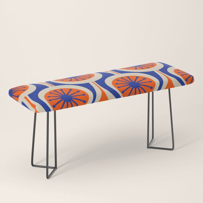 Mid Century Modern Atomic Drops Retro Pattern in Orange and Bright Blue Bench Gallery Image 1