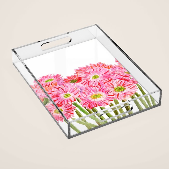 Pink Gerbera Daisy watercolor Acrylic Tray Gallery Image 1