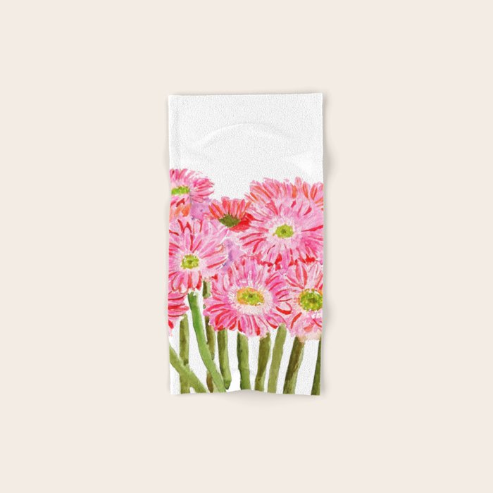 Pink Gerbera Daisy watercolor Bath Towel Gallery Image 1