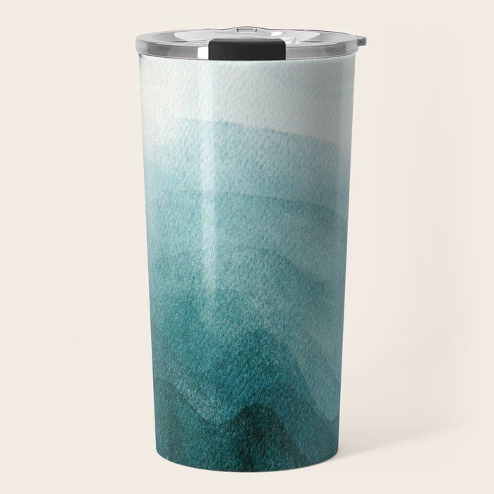 Sunrise in the mountains, dawn, teal, abstract watercolor Travel Mug Gallery Image 1