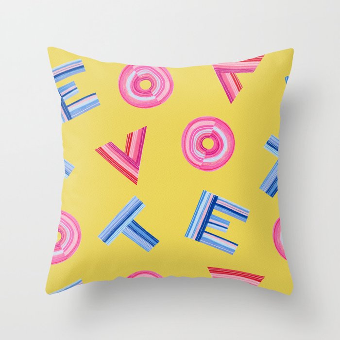 Cast Your Vote | Hand-Lettered Pattern in Yellow Throw Pillow Gallery Image 6