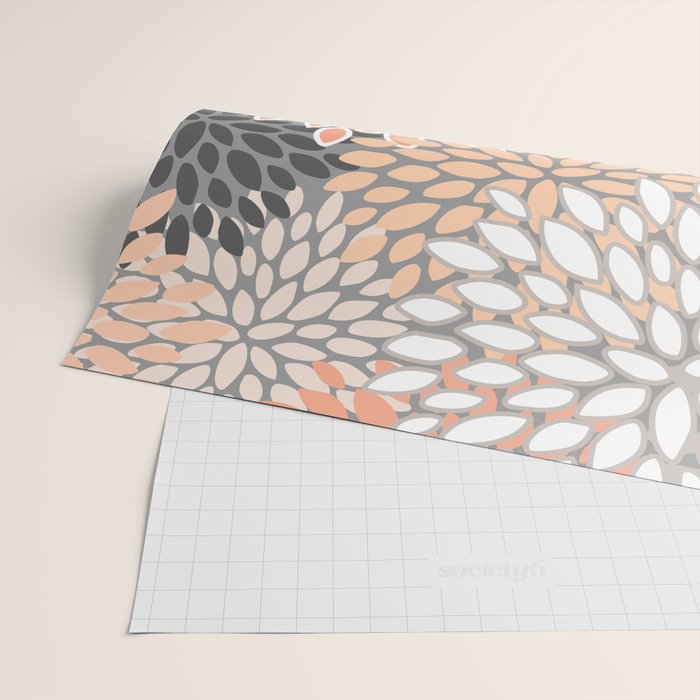 Modern, Flowers Print, Coral, Peach and Gray Wrapping Paper Gallery Image 2