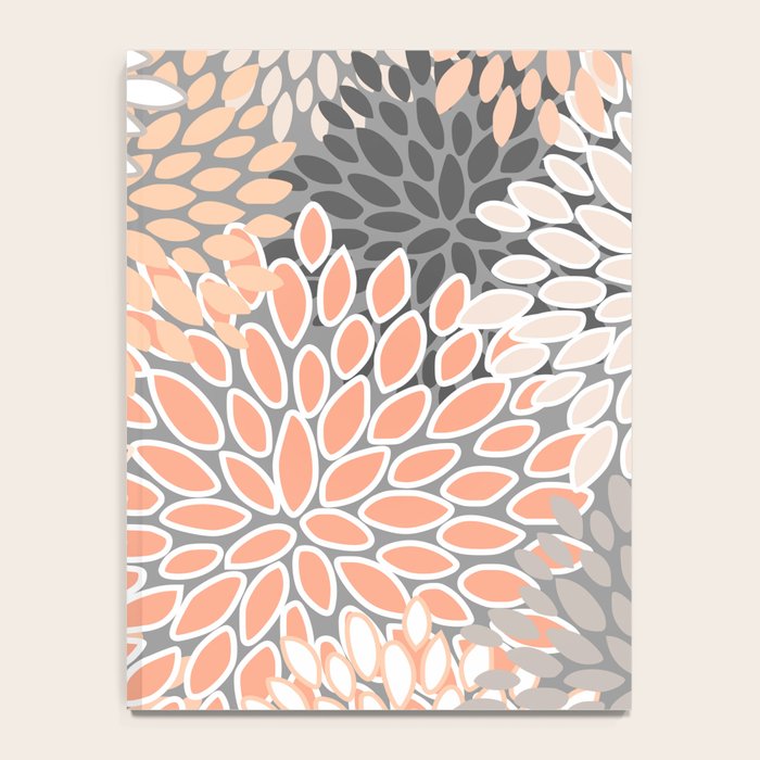 Modern, Flowers Print, Coral, Peach and Gray Notebook Gallery Image 4