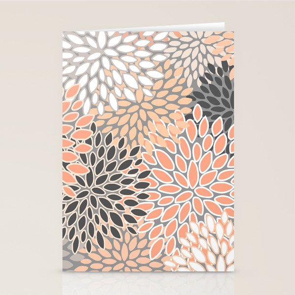 Modern, Flowers Print, Coral, Peach and Gray Stationery Card Gallery Image 1