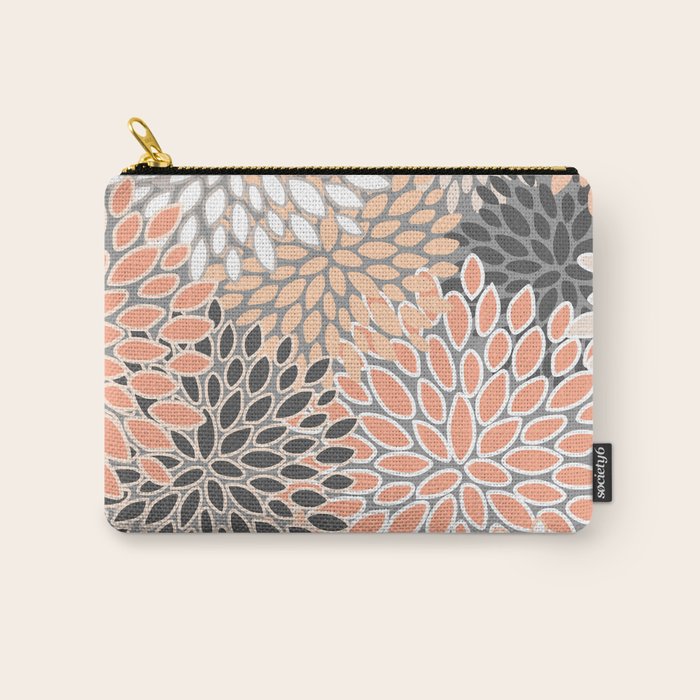 Modern, Flowers Print, Coral, Peach and Gray Carry All Pouch Gallery Image 1
