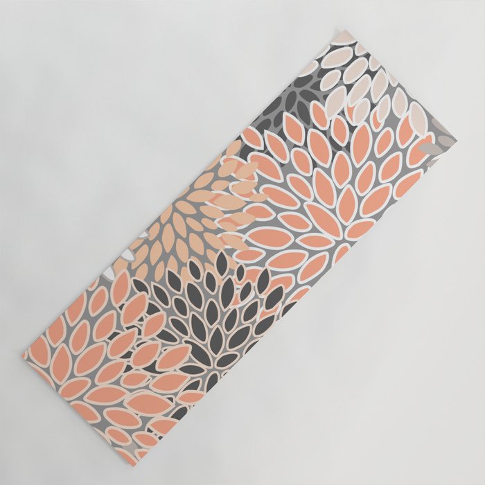 Modern, Flowers Print, Coral, Peach and Gray Yoga Mat Gallery Image 1