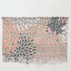 Modern, Flowers Print, Coral, Peach and Gray Wall Hanging Gallery Image 1
