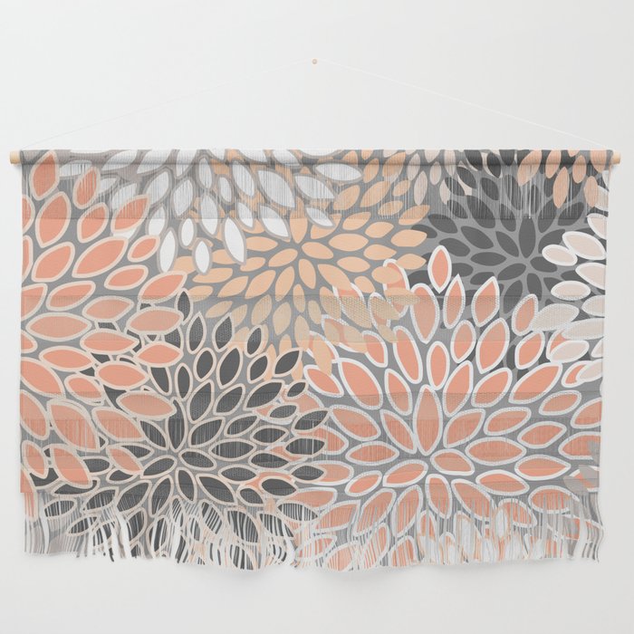 Modern, Flowers Print, Coral, Peach and Gray Wall Hanging Gallery Image 1