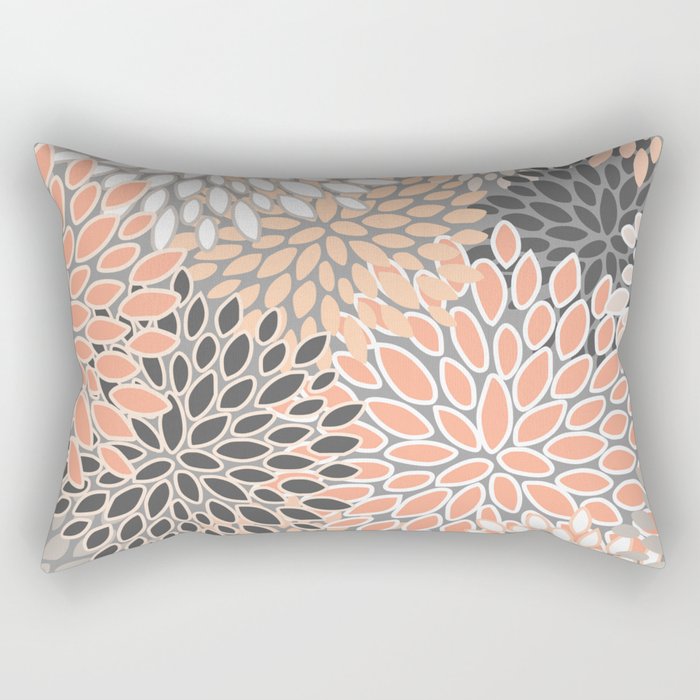 Modern, Flowers Print, Coral, Peach and Gray Rectangular Pillow Gallery Image 2