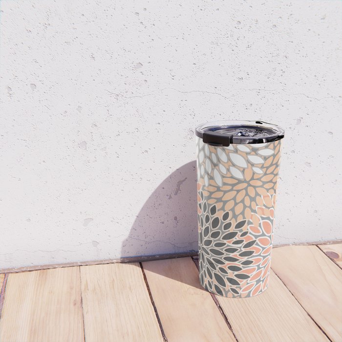 Modern, Flowers Print, Coral, Peach and Gray Travel Mug Gallery Image 4