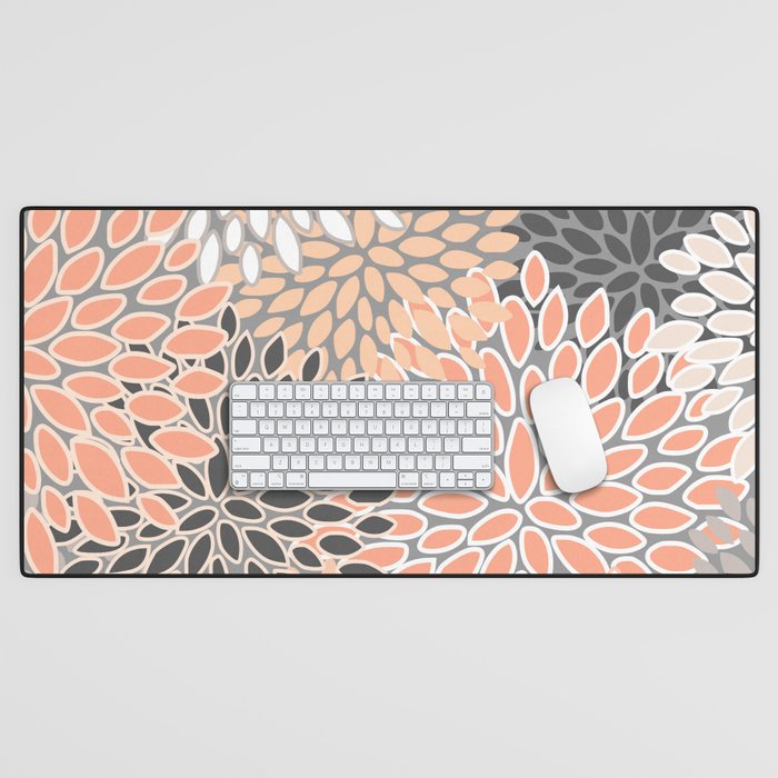 Modern, Flowers Print, Coral, Peach and Gray Desk Mat Gallery Image 1