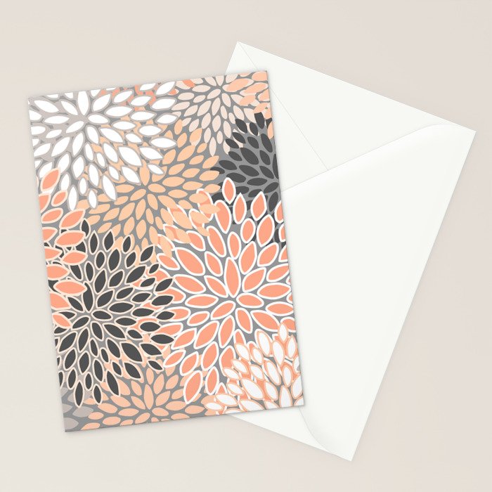 Modern, Flowers Print, Coral, Peach and Gray Stationery Card Gallery Image 2
