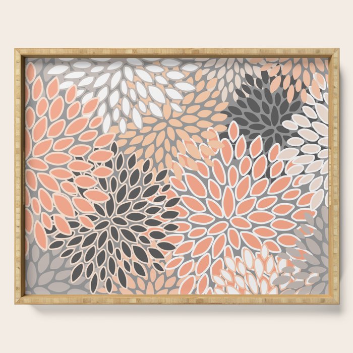 Modern, Flowers Print, Coral, Peach and Gray Serving Tray Gallery Image 1
