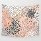 Modern, Flowers Print, Coral, Peach and Gray Wall Tapestry Gallery Image 4