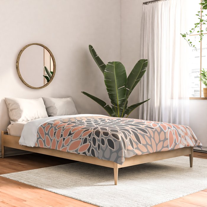 Modern, Flowers Print, Coral, Peach and Gray Comforter Gallery Image 2