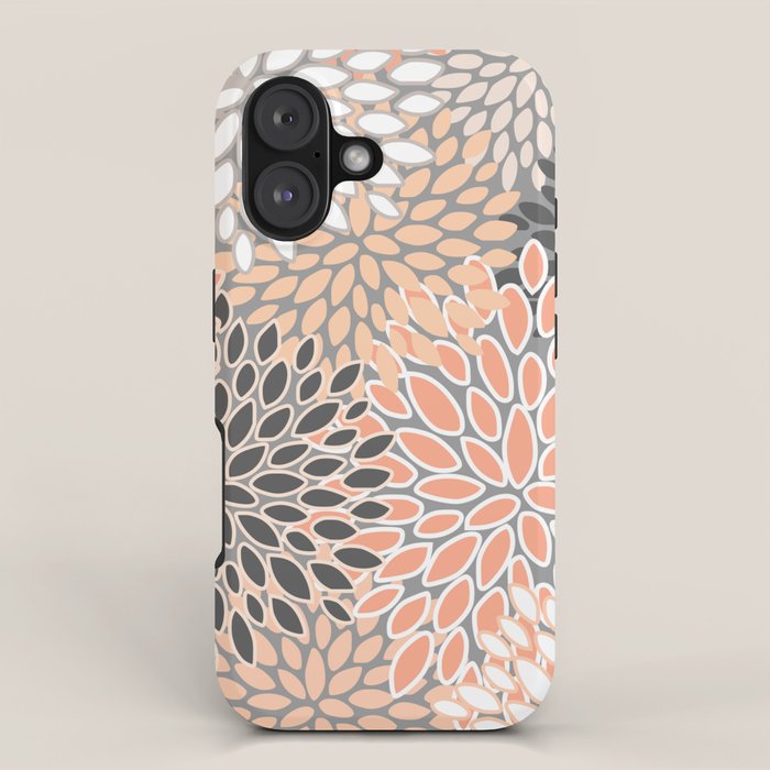Modern, Flowers Print, Coral, Peach and Gray iPhone Case Gallery Image 1