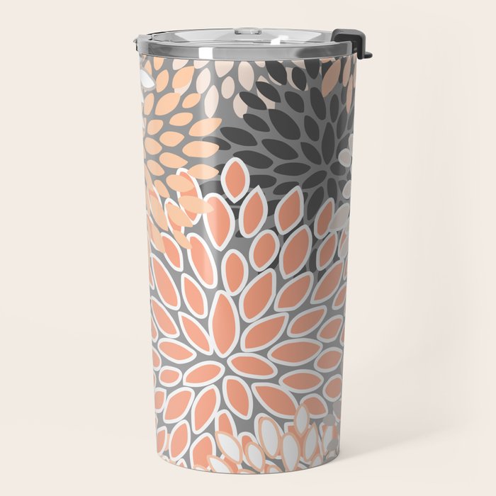 Modern, Flowers Print, Coral, Peach and Gray Travel Mug Gallery Image 2
