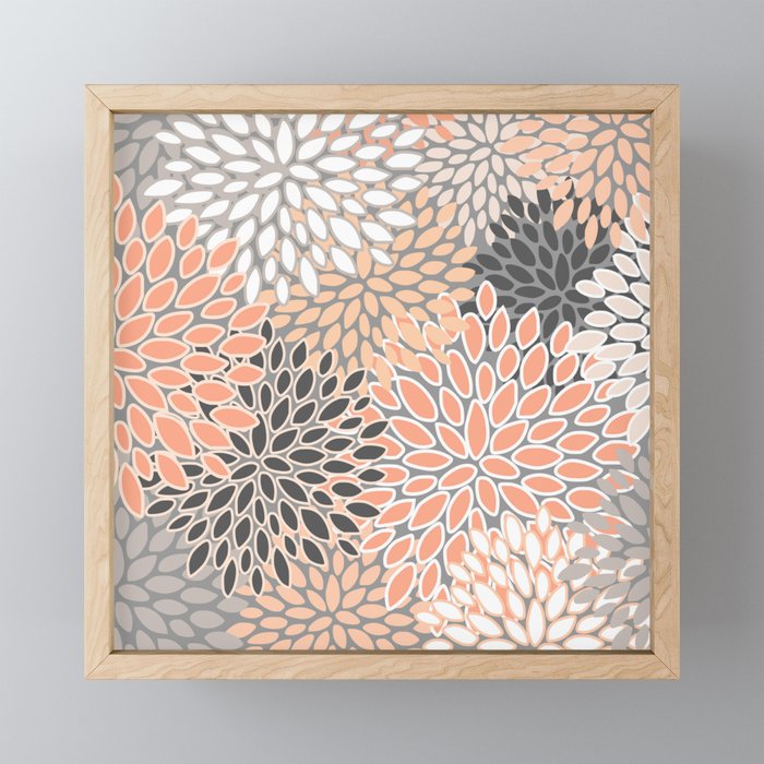 Modern, Flowers Print, Coral, Peach and Gray Mini Art Print Gallery Image 1