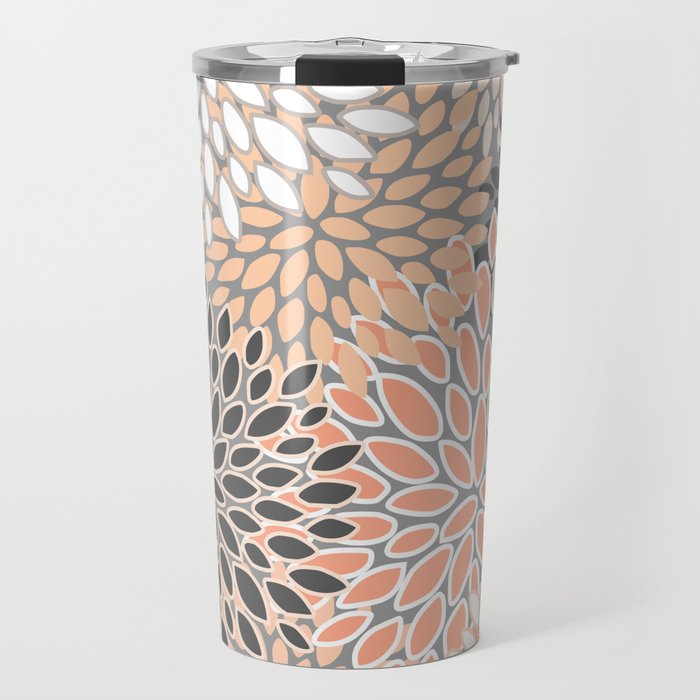 Modern, Flowers Print, Coral, Peach and Gray Travel Mug Gallery Image 1