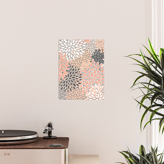 Modern, Flowers Print, Coral, Peach and Gray Poster Gallery Image 2